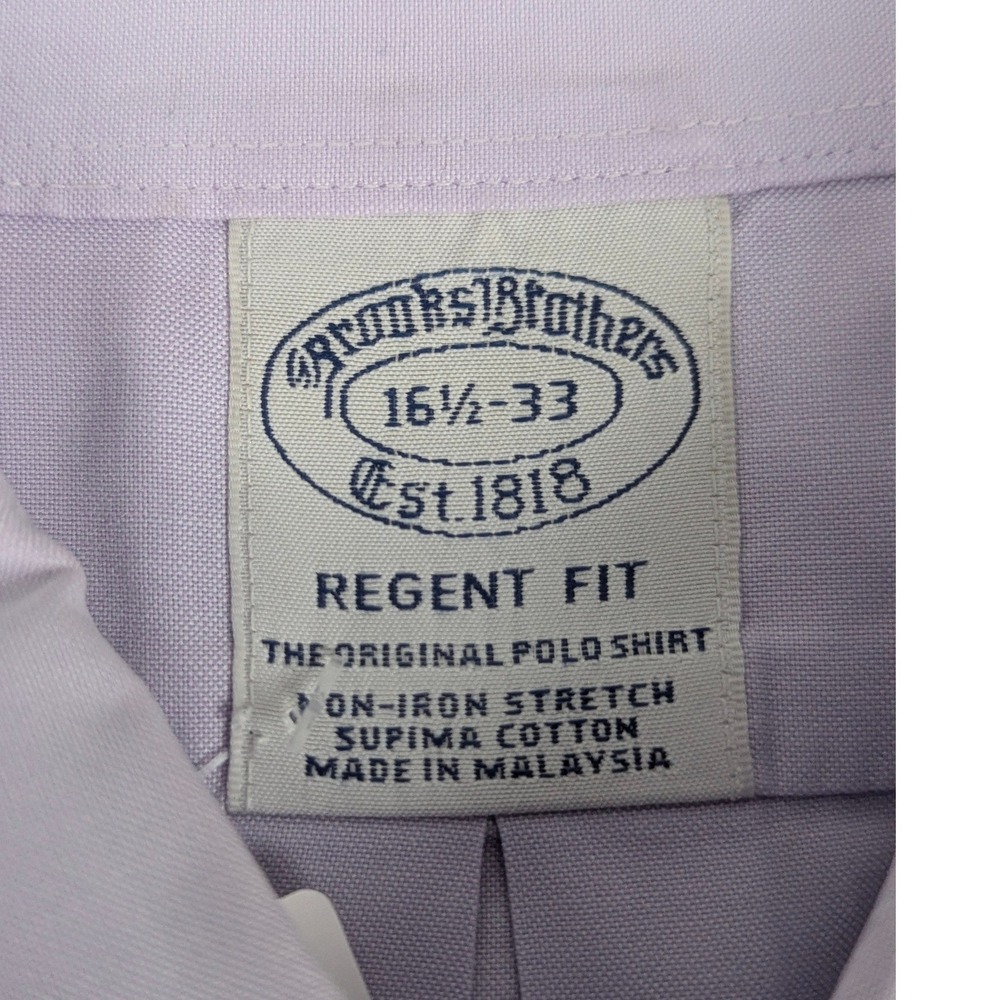 Brooks Bro Regent Fit Mens Lt Purple Button Shirt 16.5/ 33 Stretch Supima Cotton - Picture 7 of 10